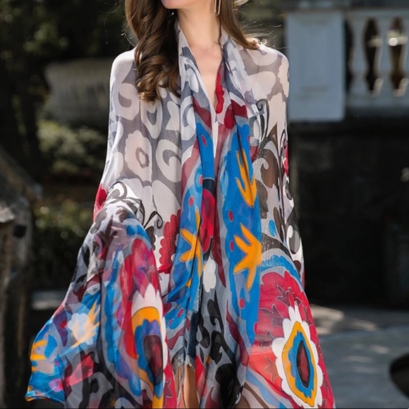 100% Silk XXL Boho / Bohemian Scarf Wrap Pareo - Picture 8 of 8